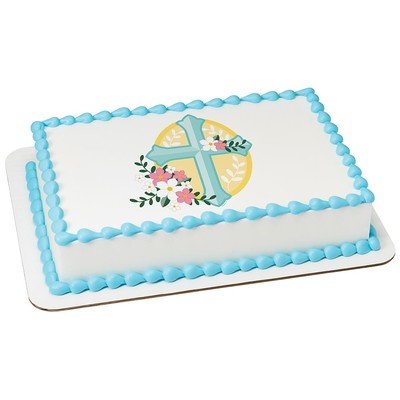 Cross with Flowers Edible Icing Image for 8 inch round cake