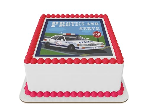 Police car Edible Icing Sheets for 1/4 Sheet cake ot larger