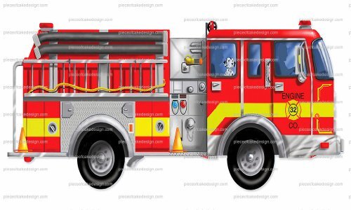 1/4 - Cartoon Firetruck With Dalmation Birthday - Edible Cake/Cupcake Topper