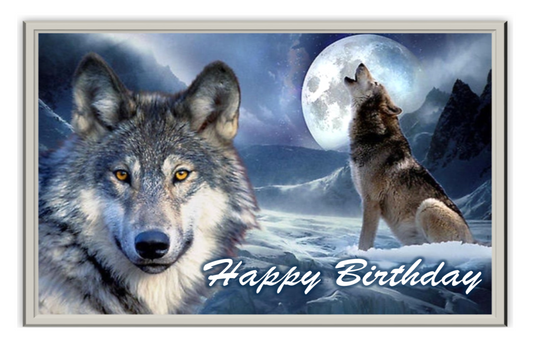 Happy Birthday Wolf Edible Cake Topper