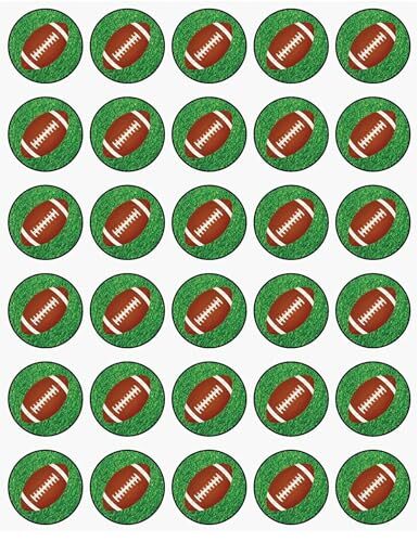 30 x Footballs in Grass Themed Edible Cupcake Toppers | Uncut on Wafer Sheet- Qty 30-1.5 each