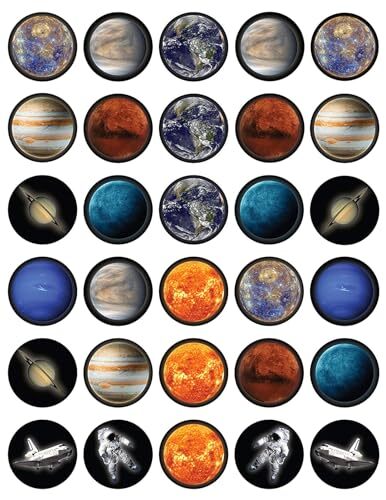 30 x Solar System Themed Edible Cupcake Toppers | Uncut on Wafer Sheet- Qty 30-1.5 each