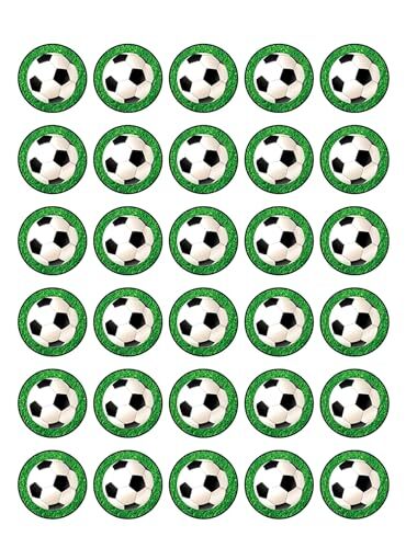 30 x Soccer Ball in Grass Themed Edible Cupcake Toppers | Uncut on Wafer Sheet- Qty 30-1.5 each