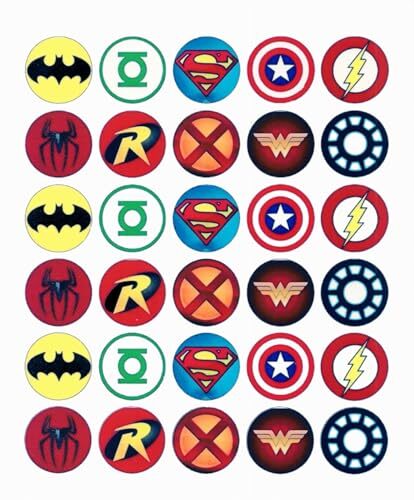 30 x Superhero Themed Edible Cupcake Toppers | Uncut on Wafer Sheet- Qty 30-1.5 each