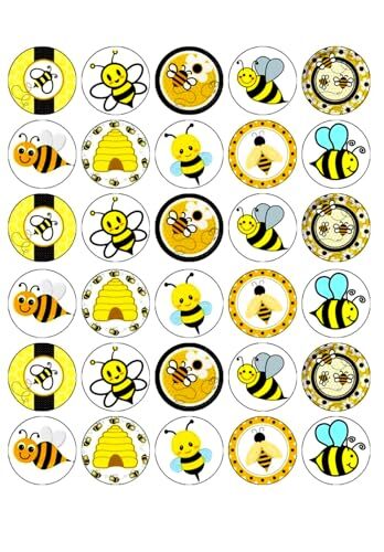 30 x Sweet Bees Themed Edible Cupcake Toppers | Uncut on Wafer Sheet- Qty 30-1.5 each