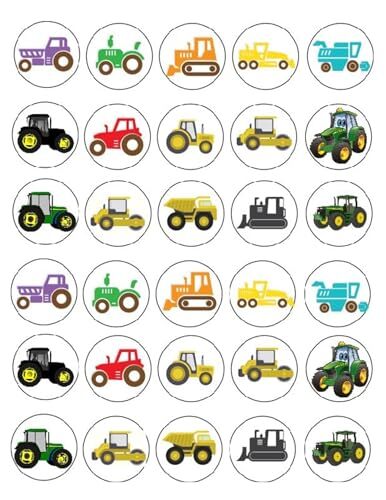 30 x Tractors Themed Edible Cupcake Toppers | Uncut on Wafer Sheet- Qty 30-1.5 each