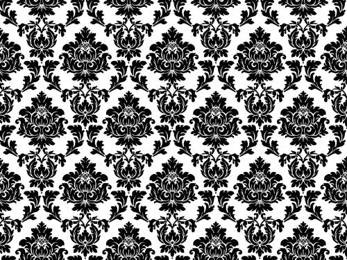 1/4 Sheet ~ Damask Black on White Wedding Background ~ Edible Cake/Cupcake Topper - D799