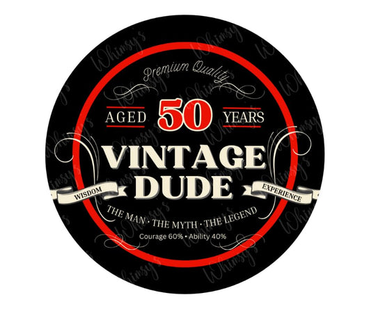 50th Birthday Vintage Dude Aged 50 Years Birthday Edible Icing Image Cake/cupcake Topper for 8 inch round cake or larger