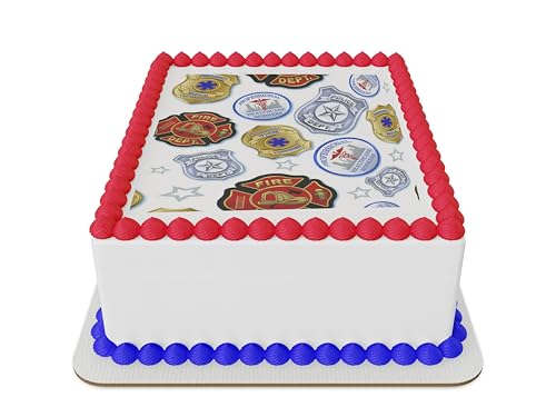 First Responder Badges and Emblems Edible Icing Sheet cake topper for 1/4 Sheet cake or larger