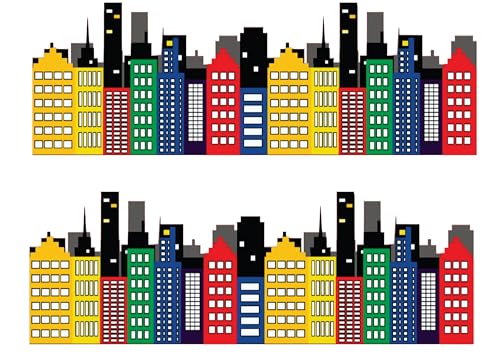 Colorful City skyline Super hero skyline Edible Cake Border 4x10 inchs…