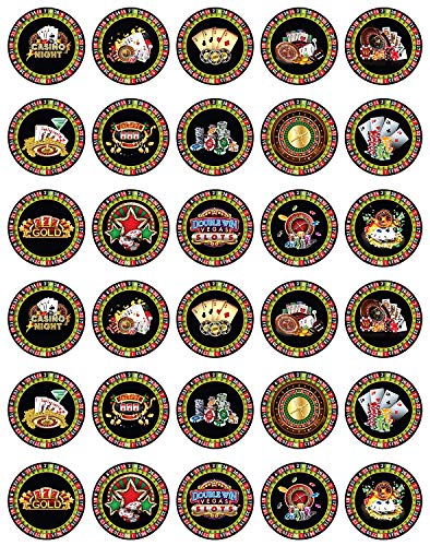 Edible Cupcake Toppers Casino Collection Themed Uncut Edible on Wafer Sheet