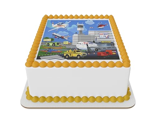 Airport airplanes Edible Icing Sheet cake topper for 1/4 Sheet cake or larger