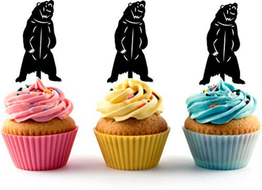 Standing Bear Silhouette Acrylic Cupcake Toppers 12 pcs