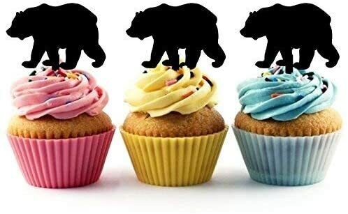 Bear Silhouette Acrylic Cupcake Toppers 12 pcs