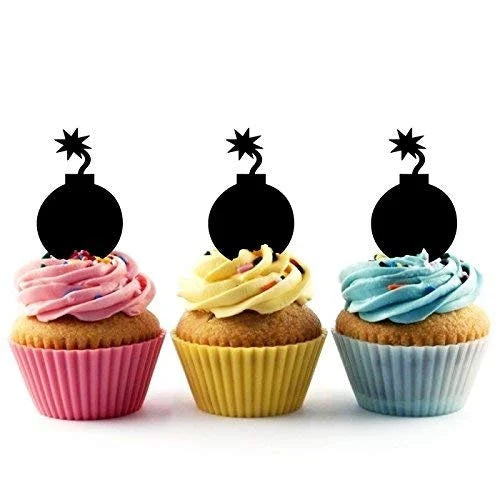 Bomb Silhouette Acrylic Cupcake Toppers 12 pcs