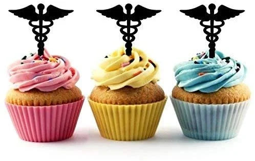 Caduceus Medical Symbol Silhouette Acrylic Cupcake Toppers 12 pcs