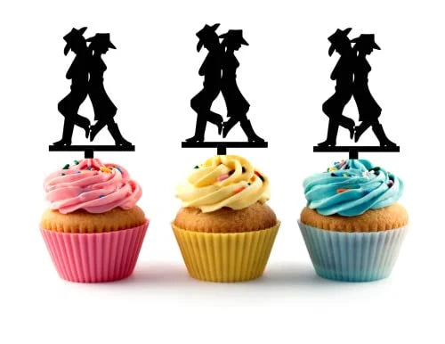 Cowboy and Cowgirl Set Acrylic Cupcake Toppers 12 pcs