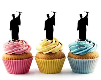 Graduate Graduation Silhouette Acrylic Cupcake Topper 12 pcs