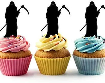 Grim Reaper Death Silhouette Acrylic Cupcake Toppers 12 pcs