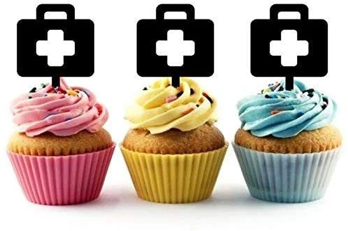 Medical Bag Silhouette Acrylic Cupcake Toppers 12 pcs