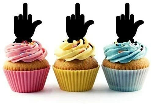 Funny Middle Finger Silhouette Acrylic Cupcake Toppers 12 pcs