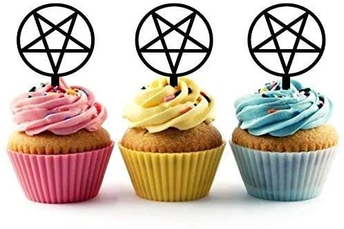 Inverted Pentagram Silhouette Acrylic Cupcake Toppers 12 pcs