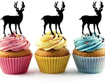 Stag Deer Silhouette Acrylic Cupcake Toppers 12 pcs