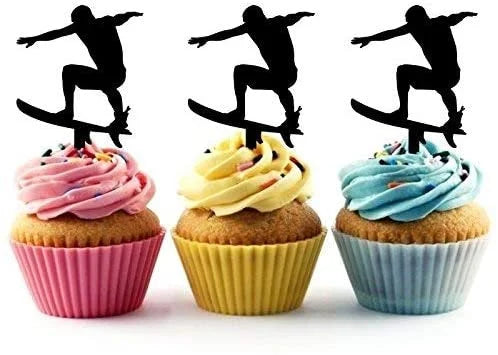 Surfboard Surfer Silhouette Acrylic Cupcake Toppers 12 pcs