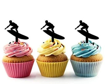 Extreme Surfer Silhouette Acrylic Cupcake Toppers 12 pcs