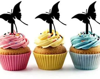 Swallowtail Butterfly Silhouette Acrylic Cupcake Toppers 12 pcs