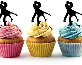 Tango Couple Silhouette Acrylic Cupcake Toppers 12 pcs