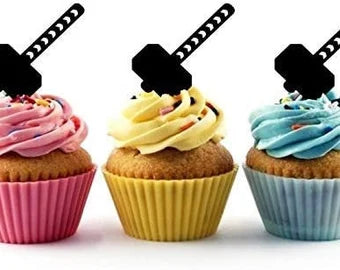 Thor's Hammer Mjolnir Silhouette Acrylic Cupcake Toppers 12 pcs