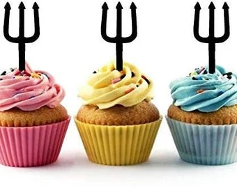 Trident Devil Pitchfork Silhouette Acrylic Cupcake Toppers 12 pcs