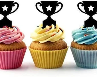 Winner Trophy Cup Silhouette Acrylic Cupcake Toppers 12 pcs