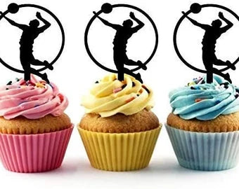 Volleyball Man Silhouette Acrylic Cupcake Toppers 12 pcs