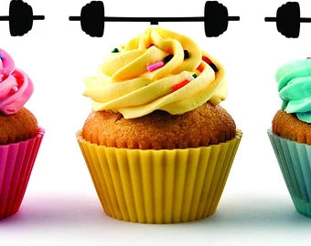 Weightlifting Small Barbell Silhouette Acrylic Cupcake Toppers 12 pcs