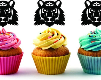 Tiger Head Silhouette Acrylic Cupcake Toppers 12 pcs