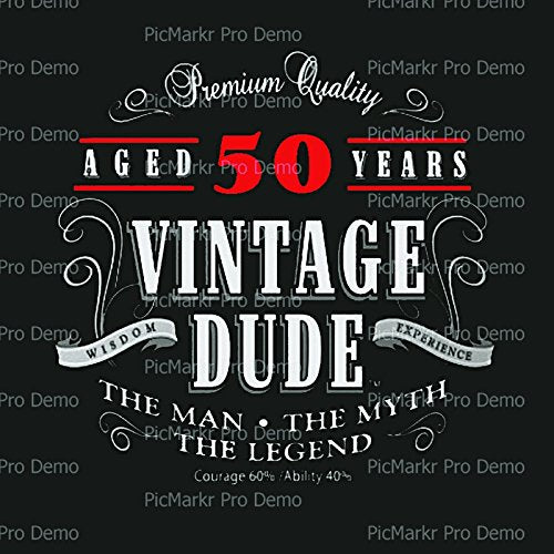 Vintage Dude 50th Birthday with Black Background Edible Icing Image for 1/4 sheet cake