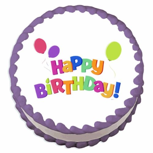 8" Round ~ Happy Birthday Balloons ~ Edible Cake/Cupcake Topper by Art of Eric Gunty