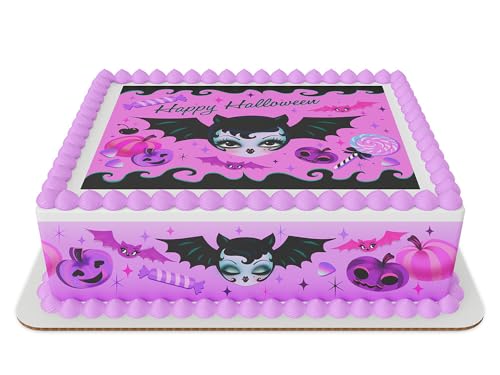 Cute bat Happy Birthday Edible Icing Sheets- Assorted Image Cake Toppers-Frosting Sheets- Cookies- Cupcake Toppers