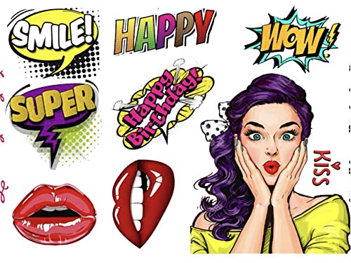 Retro Comic books sayings images Edible Cake Topper Image Decoration Frosting sheet for 1/4 sheet cake