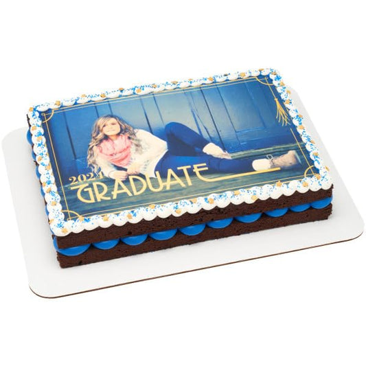 2024 Graduation Frame PhotoCake® Edible Cake Topper Icing Image, Add the graduates picture for 8 iinch round cake or larger