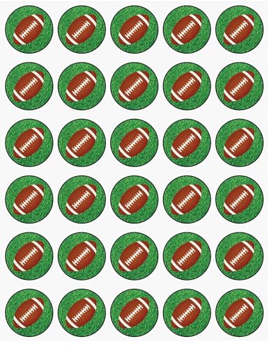 30 x Footballs in Grass Themed Edible Cupcake Toppers | Uncut on Wafer Sheet- Qty 30-1.5” each