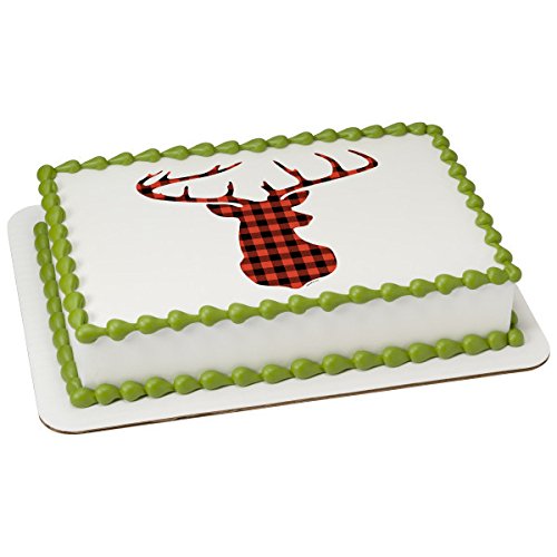 Red Check Plaid Deer Edible Icing Image for 3 inch Round for CupCake/Cookie