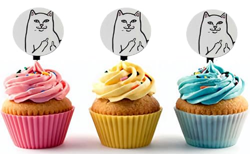 RipNDip Cat giving bird Acrylic Cupcake Toppers 12 pcs