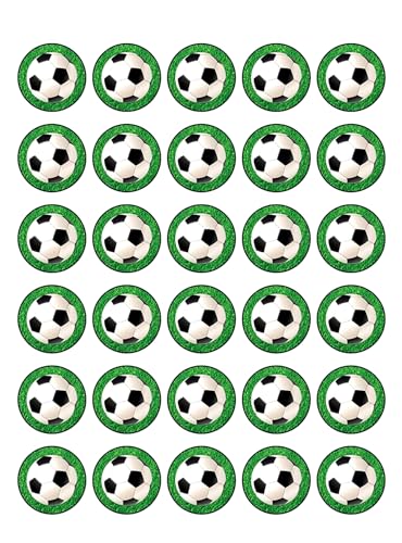 30 x Soccer Ball in Grass Themed Edible Cupcake Toppers | Uncut on Wafer Sheet- Qty 30-1.5” each