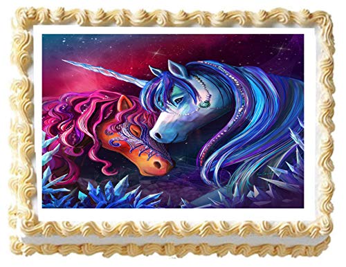 Unicorn Crystal Garden Edible Icing Image Cake Topper (1/4 Sheet)