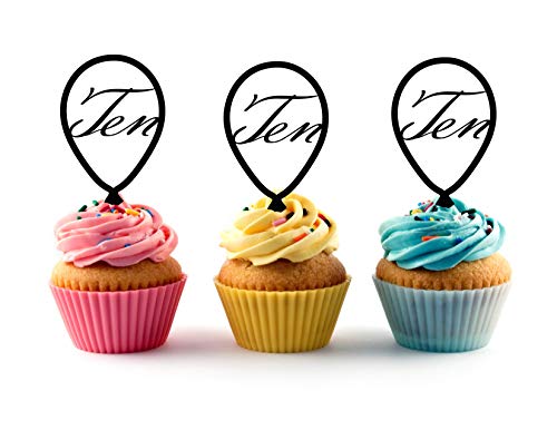 10th (Ten) Birthday Acrylic Cupcake Toppers 12 pcs