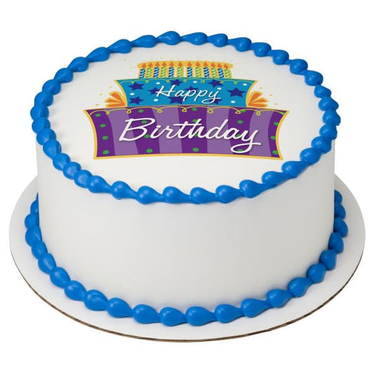 Happy Birthday PhotoCake® Edible Cake Topper Icing Image for 8 inch round cake or larger