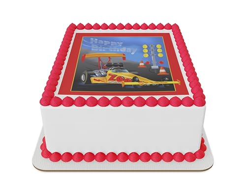 Dragster racing Happy Birthday Edible Icing Sheets- Assorted Image Cake Toppers-Frosting Sheets- Cookies- Cupcake Toppers